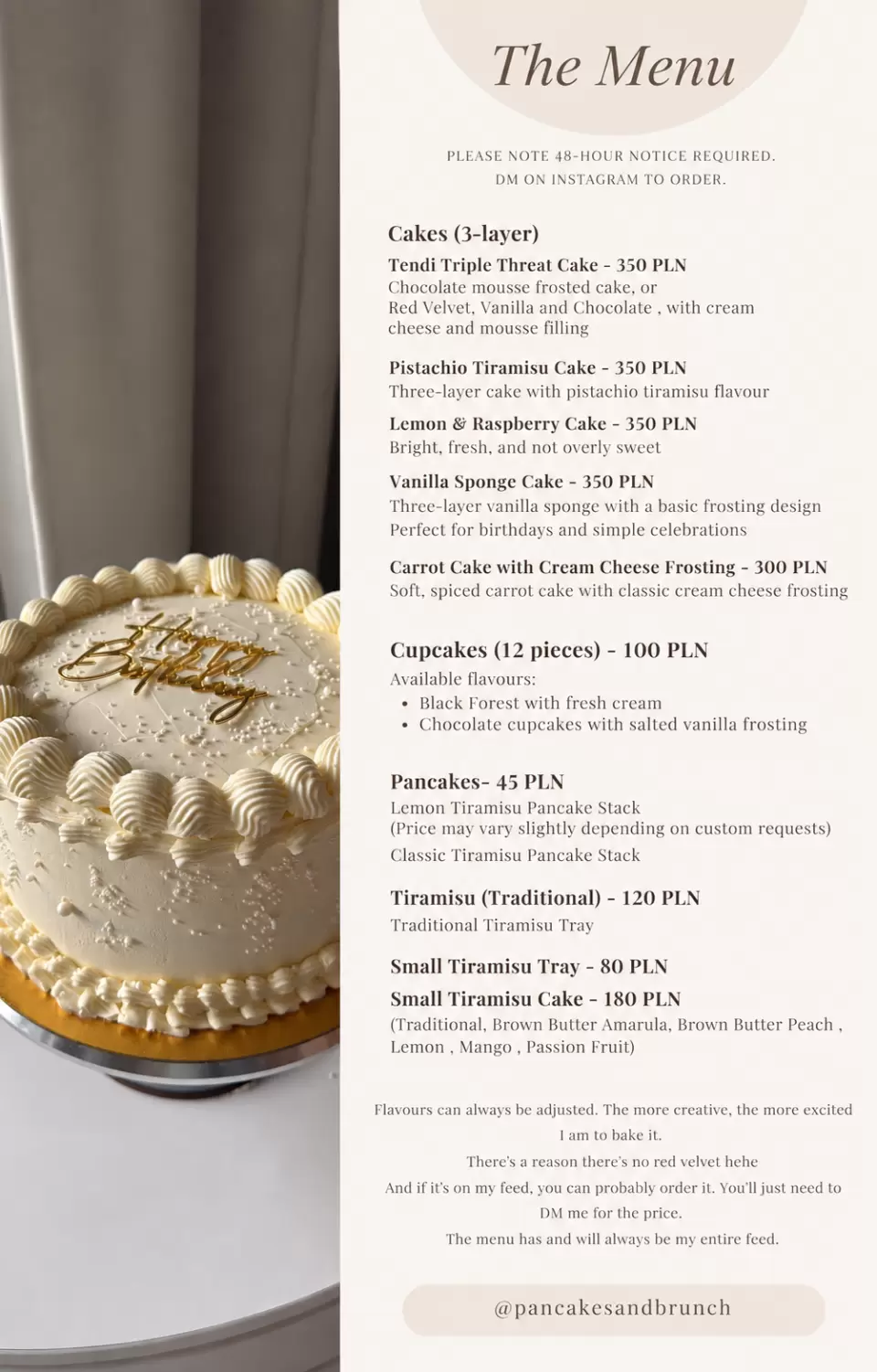 Cakes and bakes menu